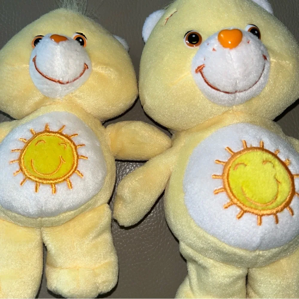 2 FUNSHINE CARE BEARS Vtg 2004/9” & 2002/7” yellow sunshine stuffed plush animal - Picture 6 of 16